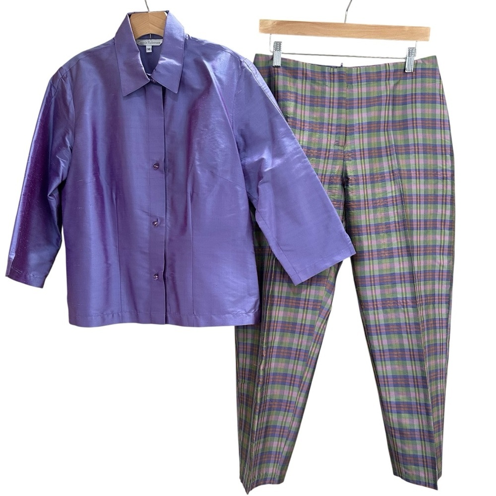 Vintage Connie Roberson Pants & Top Set 100% Silk Size 8/Medium USA
